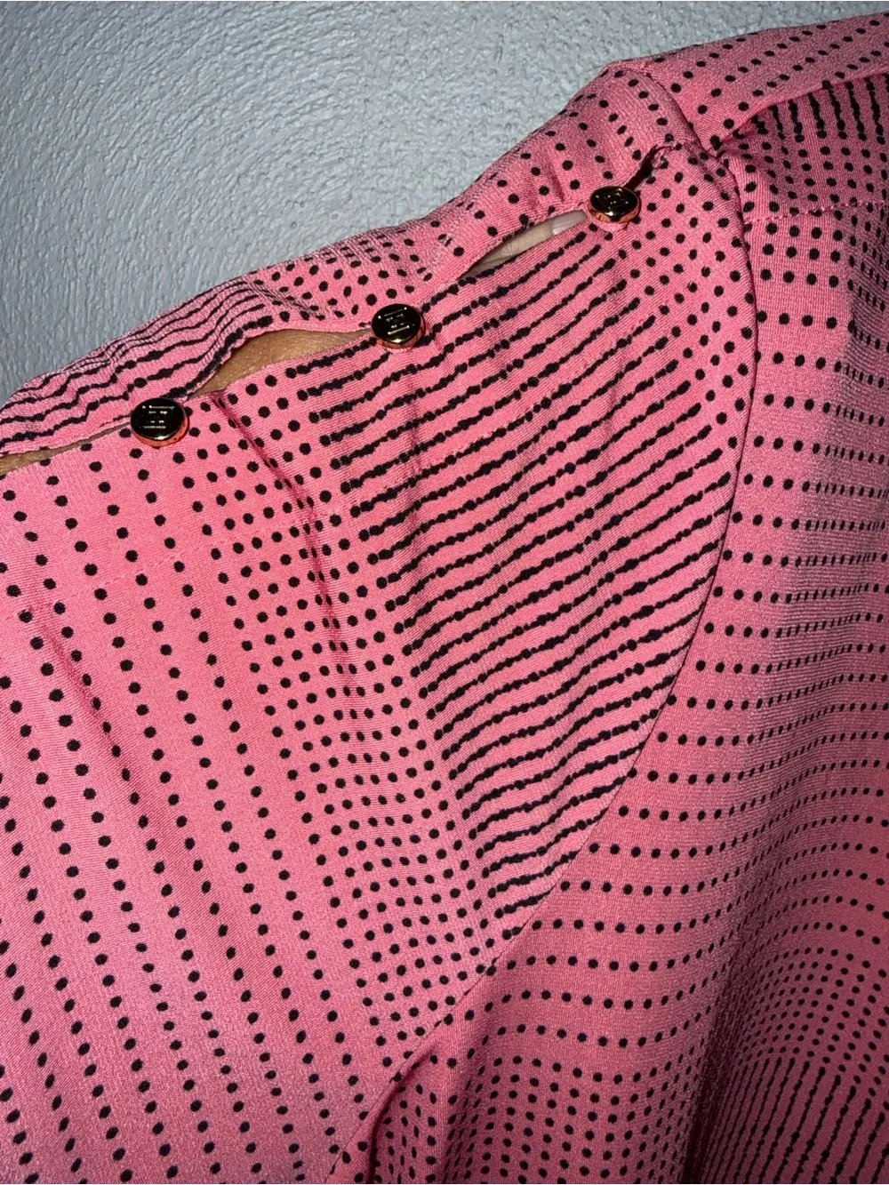 Liz Claiborne Rose-Pink Short Sleeve Dot-Stripe Top - Picture 3 of 6